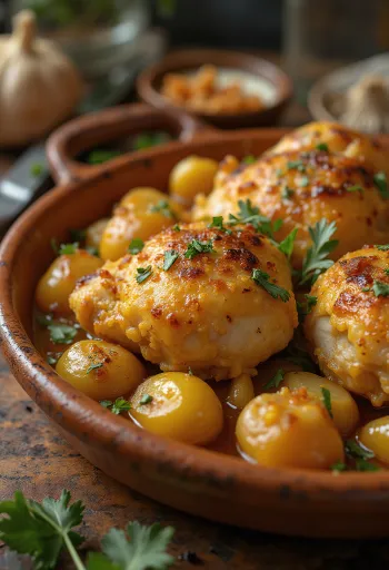 Pollo al Ajillo, испанский чесночный цыпленок с соусом из белого вина