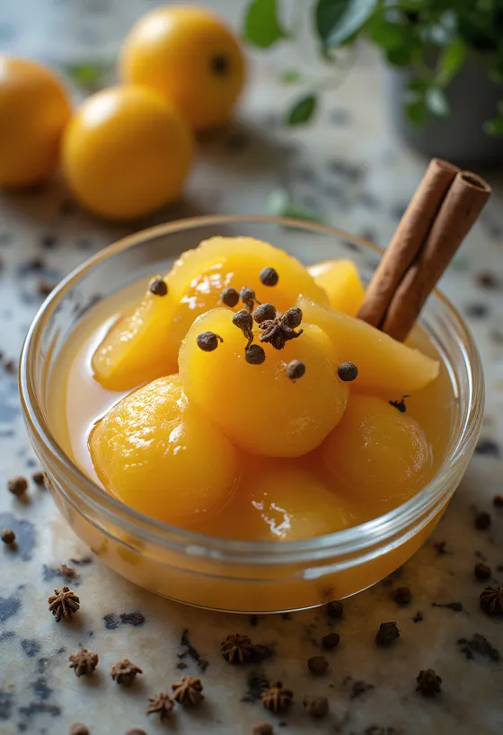 Компот из айвы, приправленный корицей и гвоздикой