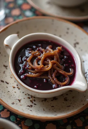 Пряный луковый соус с красным вином при подаче