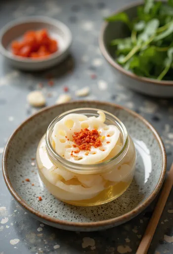 Маринованный корень лотоса в стеклянной банке