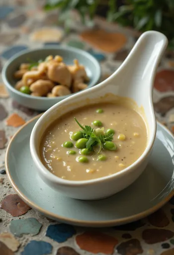 Пряный соус из зеленого перца при подаче