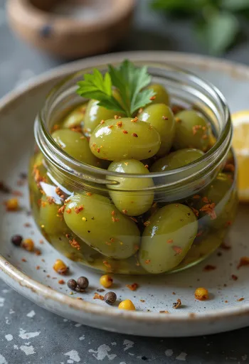 Острые маринованные виноградные листья, поданные в банке