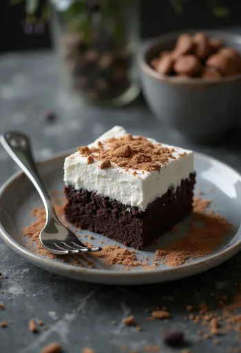 Шоколадное пирожное с кремом при подаче