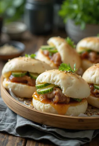 Pork belly buns, поданные на тарелке