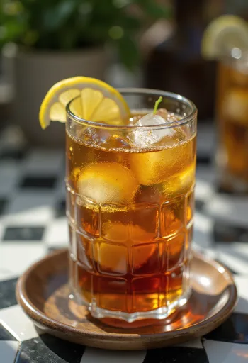 Мятный чай со льдом с ломтиками лайма и листьями мяты в стакане