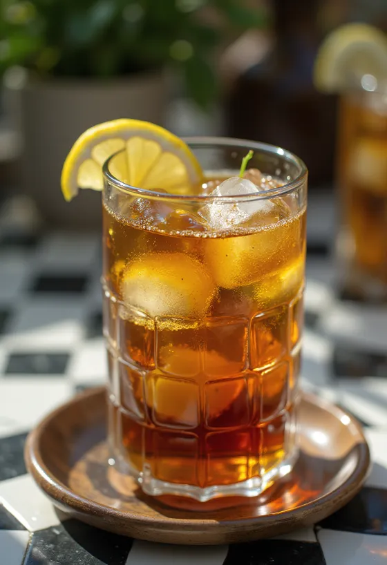 Мятный чай со льдом с ломтиками лайма и листьями мяты в стакане