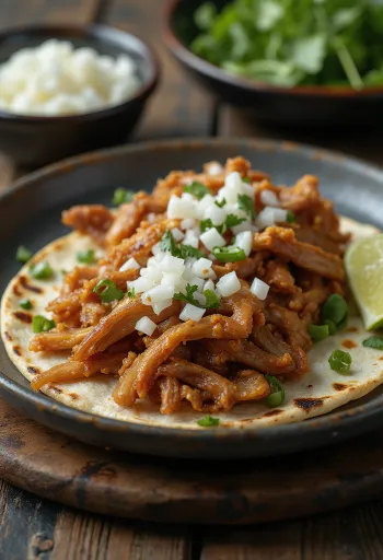 Pork carnitas, поданные в теплых тортильях