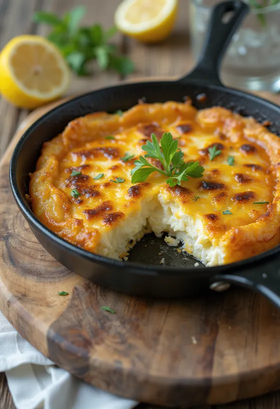 Саганаки с сыром фета, обжаренный до золотистой корочки, поданный на тарелке с лимоном