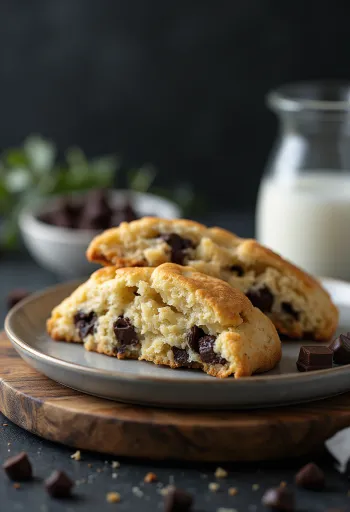 Сконы с шоколадом, подаются со свежим чаем, мягкие и золотисто-коричневые