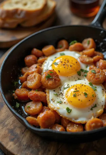 Чисторра с яйцами, испанское блюдо с хрустящей колбасой и сочным яйцом