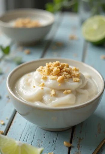 Кремовая каша мунгунза с кокосовым молоком и арахисом в миске