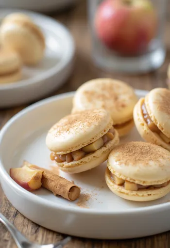 Подача макарон с печеным яблоком и корицей